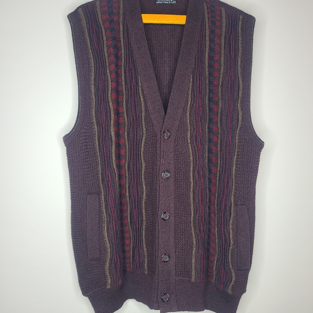 Vintage 1980s Cooper 3D Knitted Cardigan Sweater Vest Unisex Size‎ M